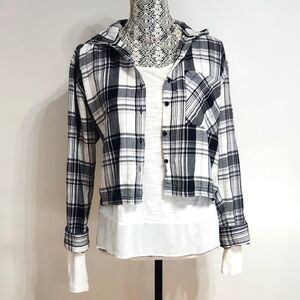 [S] HARLOW Plaid cropped hoodie top